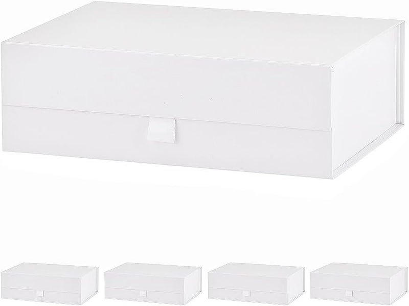 PLINJOY 5 Pcs White Gift Box for Presents 10.8x7.5x3.5 Inches Magnetic Gift Boxes with Lid Luxury Gift Box for Rectangle Collapsible for Bridesmaid, Wedding, Birthday Gift Packging - Image 1